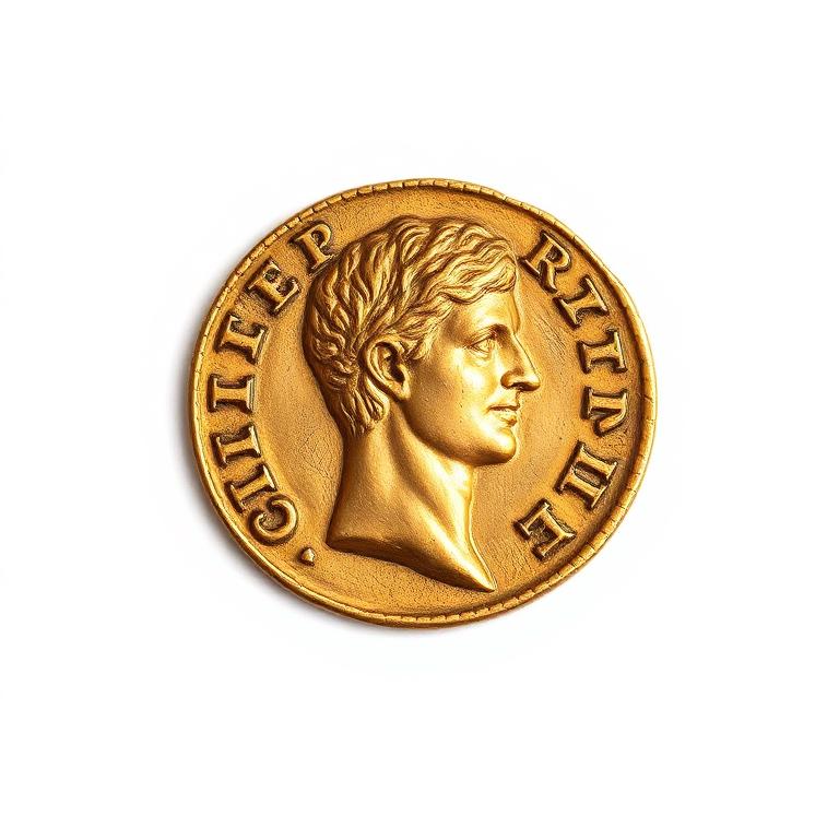 Antique gold Roman coin with portrait relief
