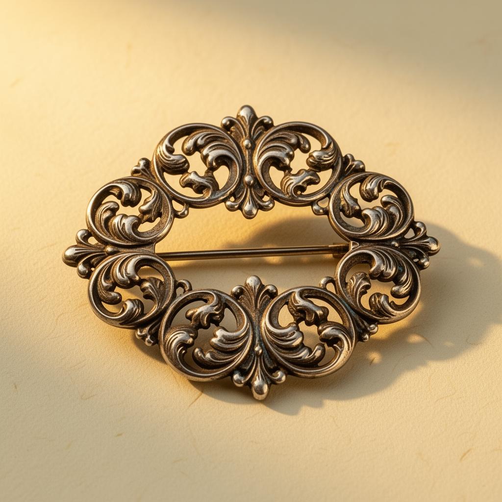 Victorian silver brooch with engraved foliate scrollwork